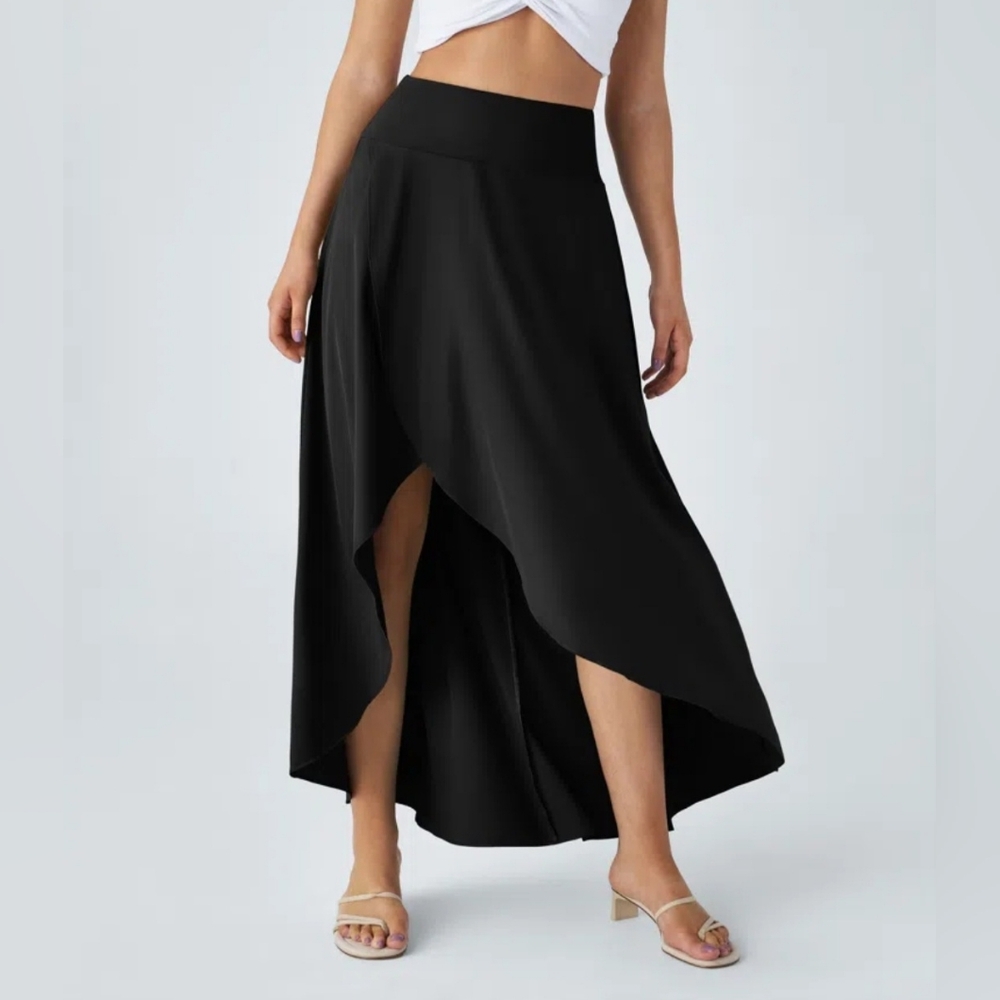Halara Black High Low Flowy Maxi Skirt With Shorts Size XL NWOT